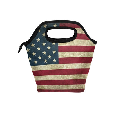 

Lunch Tote Bag Flag Travel Picnic Insulated Lunch Handbags Portable Zipper Lunch Bag Box