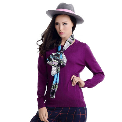 

MAZOE simple multi-color short section round neck collar knitted bottom sweater M3028 purple L