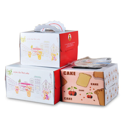 

Jingdong Supermarket thousand group Seiko baking packaging 6 inch 8 inch cake box dessert box West Point box cake tableware 6 sets of portable cake box combination set