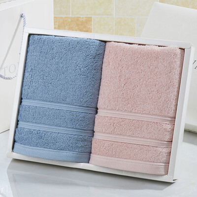 

Covator towel gift box plain thick European-style long-haired cotton towel gift box towel 2 gift box (including handbag) MYAQFT powder + blue