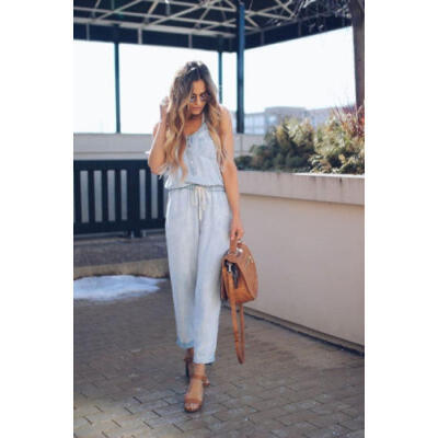 

Women spaghetti strap wide legs Bodycon Jumpsuit V-neck Romper Trousers Clubwear