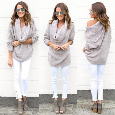 

Women Off Shoulder Batwing Sleeve Sweater Knitted Pullover Knitwear Jumper Tops