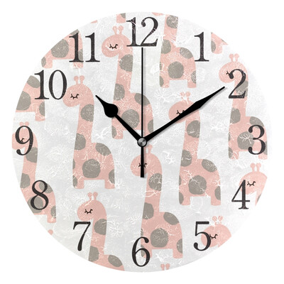 

Wall Clock Arabic Numerals Design Cute Baby Giraffe Round