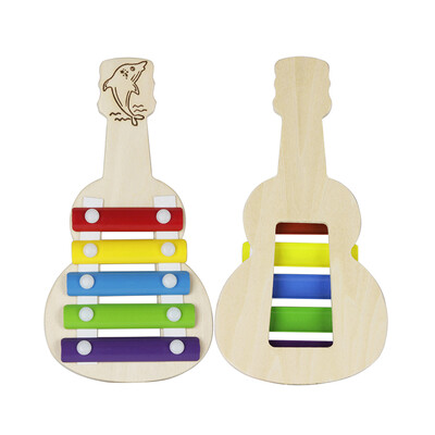 

Guitar-shape 5 Notes Xylophone Glockenspiel with 2 Mallets Musical Toy Gift for Kids Children Educational Percussion Instrument