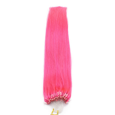 

100 Brazilian Virgin Remy Hair Hot Pink Straight Micro Bead Loop Ring Hair Extensions 1gs