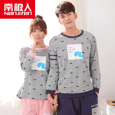 

Antarctic Nanjiren cotton pajamas home service men&women couples pajamas can wear long sleeves sets of cotton leisure home service suit female lovely dolphin M