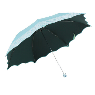 

Jingdong supermarket] umbrella umbrella UPF50 + Chunhua thick plastic silk printed wave wave edge three fold pencil sunny umbrella sun umbrella green 30066ELCJ