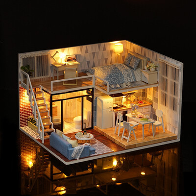 

Smart House Diy Cabin Light Blue Time Manual Assembly Diy Cabin Wooden Diy Model Doll House Gift