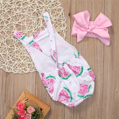 

Cute Baby Girl Watermelon Romper BodysuitHeadband Summer Clothes Sunsuit 0-24M