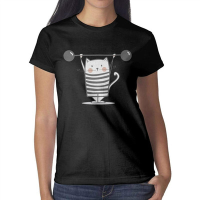 

cat Gymnastics Equipment Womens Black t Shirts Fashion Women Cotton T-Shirts