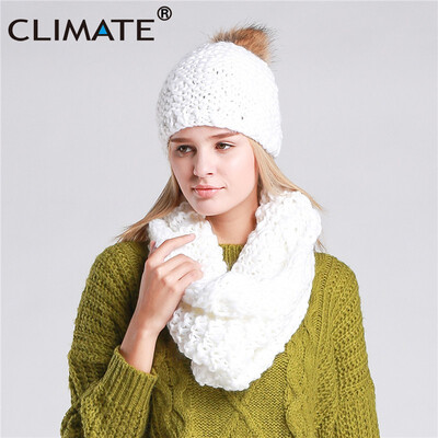 

CLIMATE Women Winter Hat&Scarf Set Warm Lady Collar Pom Beanie Sets Fashion Warm Knit Hat Scarf Set Women Comfortable Scarf