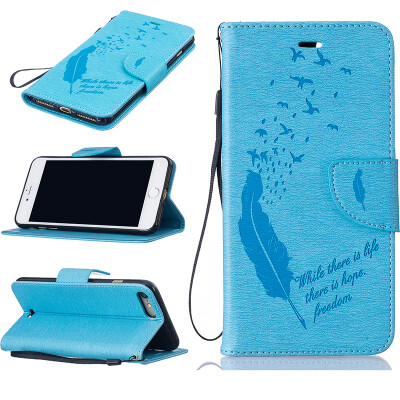 

Light blue Feathers and birds Style Embossing Classic Flip Cover with Stand Function and Credit Card Slot for IPHONE 7