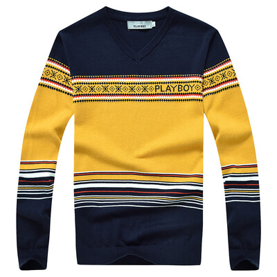 

PLAYBOY V Neck Striped Knit Sweater