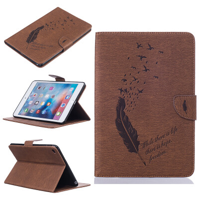 

Brown feathers Style Embossing Classic Flip Cover with Stand Function and Credit Card Slot for iPad mini 4