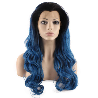 

Iwona Synthetic Hair Lace Front Long Wavy Ombre Blue Wig