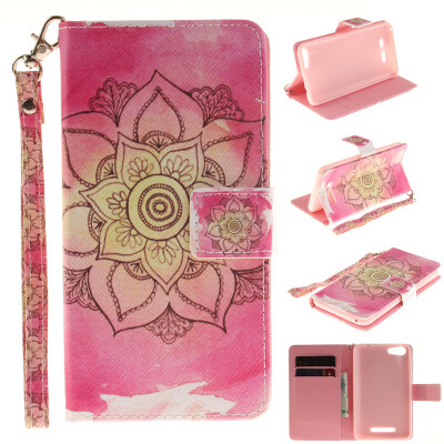 

Pink flower Design PU Leather Flip Cover Wallet Card Holder Case for WIKO Lenny 2