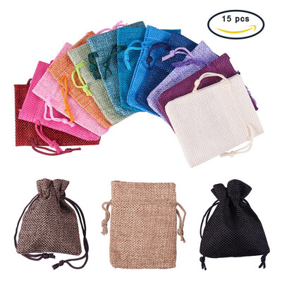 

PH PANDAHALL 15pcs Burlap Bags Drawstring Gift Bags Favour Bags Sacks Pouches