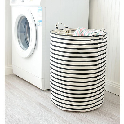 

NeillieN Storage BucketFoldable Cotton Linen Storage Bucket Washing Clothes Laundry Storage Basket storage binsStriped bins
