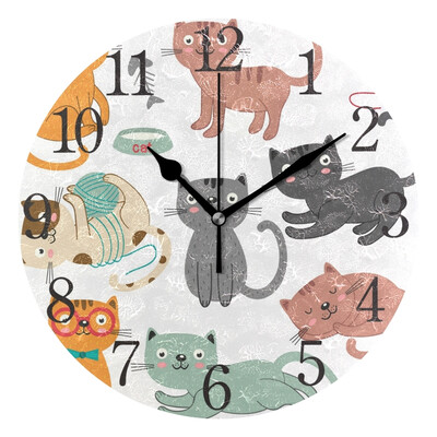 

Wall Clock Arabic Numerals Design Cats Character Round