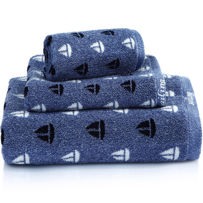 

Sanli cotton yarn-dyed jacquard towel towel bath towel gift box 3 sets of cyanotic blue