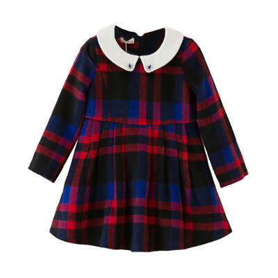 

Fromsch Flordeer French children's clothing girls lattice woolen dolls dress F3020 red blue grid 150