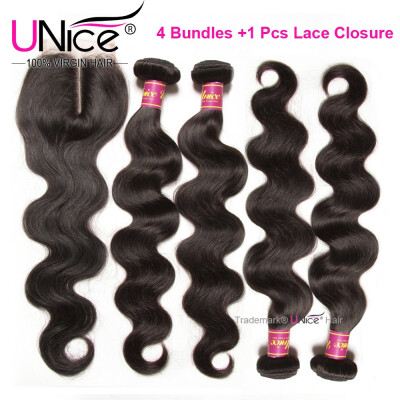 

UNice 8A Brazilian Virgin Hair Body Wave 4 Bundles with Lace Closure 44