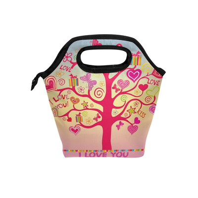 

Lunch Tote Bag Love Tree Travel Picnic Insulated Lunch Handbags Portable Zipper Lunch Bag Box