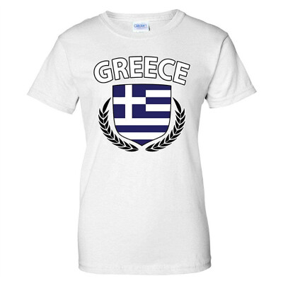 

Greece Flag Crest Olive Wreath Laurel Greek Pride Womens T-Shirt