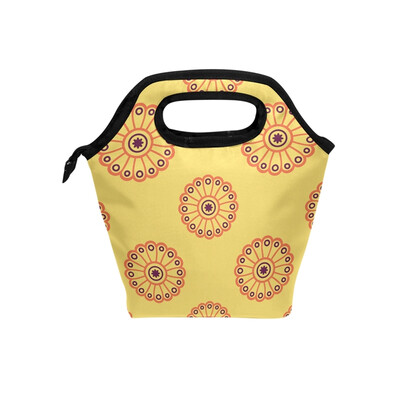 

Lunch Tote Bag Yellow Pattern Travel Picnic Insulated Lunch Handbags Portable Zipper Lunch Bag Box