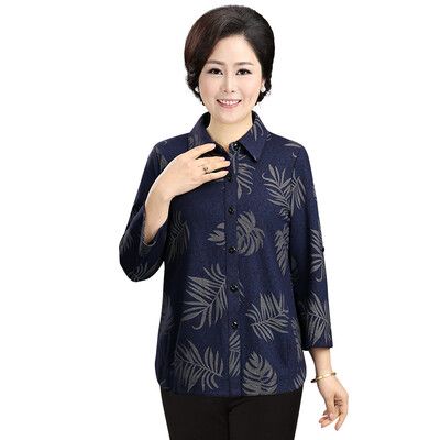 

Fama Ma 2017 autumn shirt women in the elderly women&39s clothing quality lapel shirt T7102T0116 Tibetan green camel flower 3XL