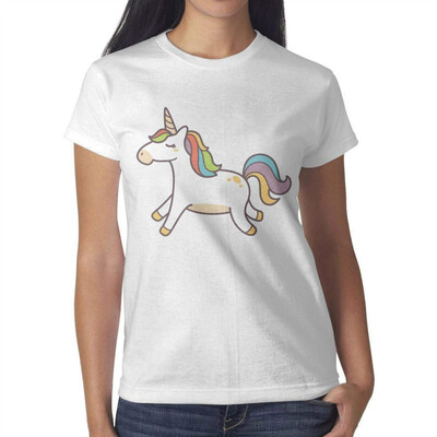 

Cartoon Unicorn Pretty Women White Tshirts Cotton Lightweight T-Shirts