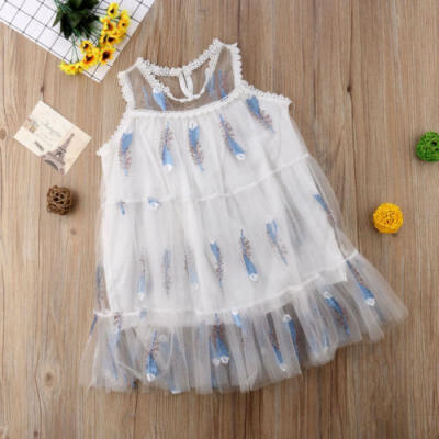 

Summer Princess Dress 1-7T Baby Girl Feather Tulle Chiffon Princess Tutu Dress