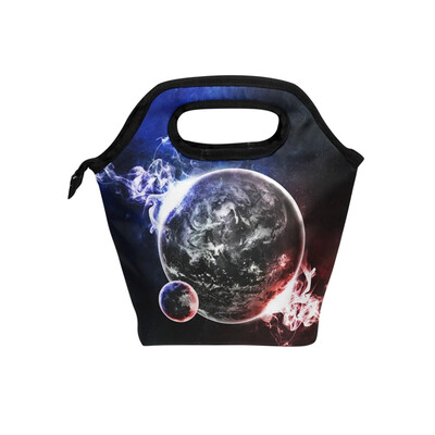 

Insulated Lunch Tote Bag Artistic Planet Travel Picnic Lunch Handbags Portable Zipper Lunch Bag Box