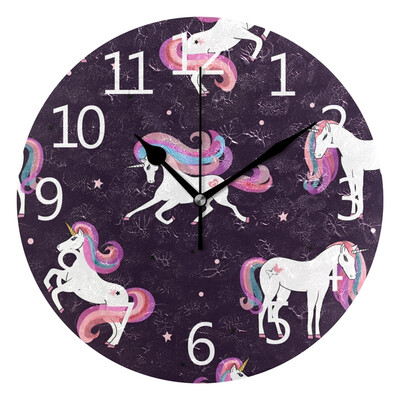 

Wall Clock Unicorn Girl Round Wall Clock Arabic Numerals Design