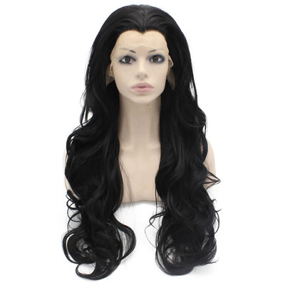

Iwona Synthetic Hair Lace Front Long Wavy Black Wig