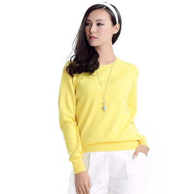 

MAZOE simple multi-color short paragraph round neck collar knitted bottom sweater M3028 yellow XXL