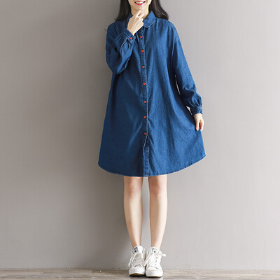 

CITYPLUS Senate art lofty casual style long cowboy shirt dress female CWQZ16Q452 deep cowboy blue L