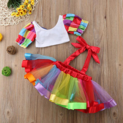 

Festival Kids Baby Girl Party Crop Tops Suspender Skirt Dress Outfits Clothes AU