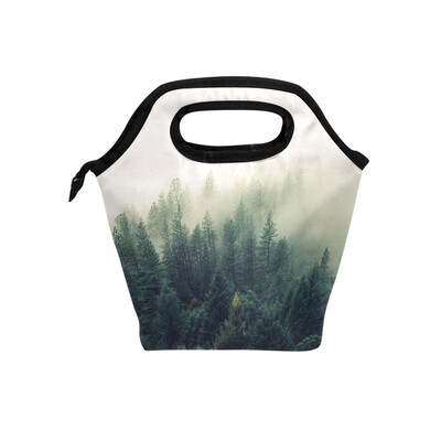 

Lunch Bag Fog Woods Tote Travel Picnic Insulated Handbags Portable Zipper Lunch Bag Box