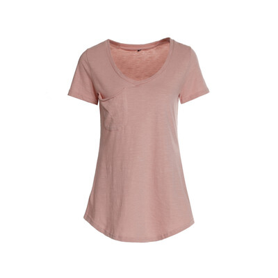 

V Neck Short Sleeve Sky Blue Summer Shirts Pockets Casual Tops Elegant Beach Cotton Womens Basic Pink Blouses