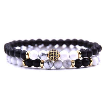 

Natural stone bracelet bracelet for men&women pair Micro Pave CZ 8mm disco ball bracelet ladies bracelet mens Viking jewelry