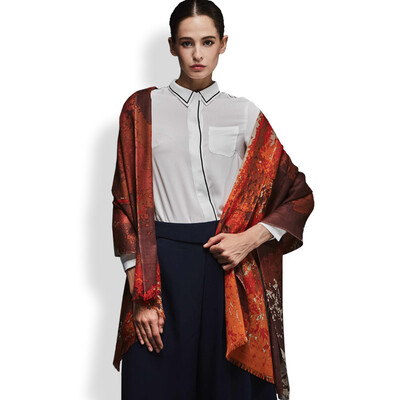 

Jingdong supermarket Hengyuanxiang 50M16604 spring&autumn thin section of pure wool long scarf female sunscreen scarf fashion wild national wind printing shawl scarf dual orange
