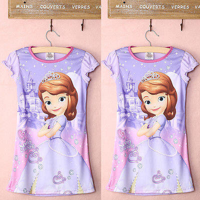 

Kids Girls Sofia Princess Sleepwear Summer Short Sleeve Dress Nightwear 4-14Y UK