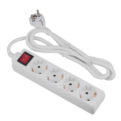 

EU Plug Socket 4 Outlets Mains Lead Strip Adapter with Extension Cable Switch