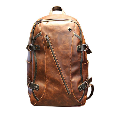 

Mens retro Leather music school Backpackl Travel outdoor Hiking backpack Bag