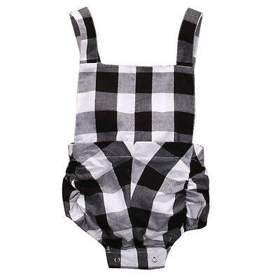 

Newborn Toddler Baby Girls Bodysuit Grid Strap Romper Jumpsuit Outfit Clothes