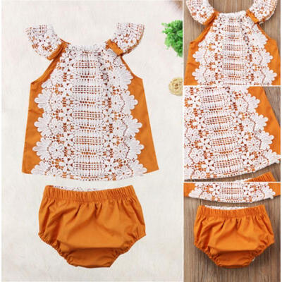 

UK Stock Newborn Baby Girls Outfits Lace Tops Shorts Pants 2PCS Clothes Sunsuit
