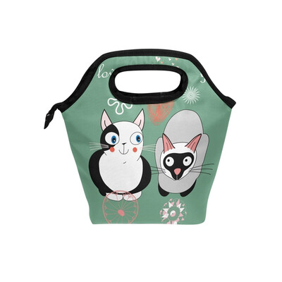 

Lunch Bag Two Cat Tote Travel Picnic Insulated Handbags Portable Zipper Lunch Bag Box