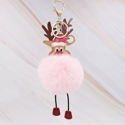 

Cute Christmas Gift Deer Keychain for Women Pom Pom Ball Keychains