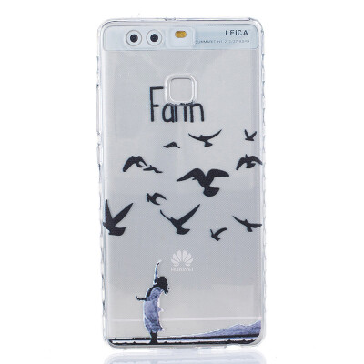 

Woman birdie Pattern Soft Thin TPU Rubber Silicone Gel Case Cover for HUAWEI P9